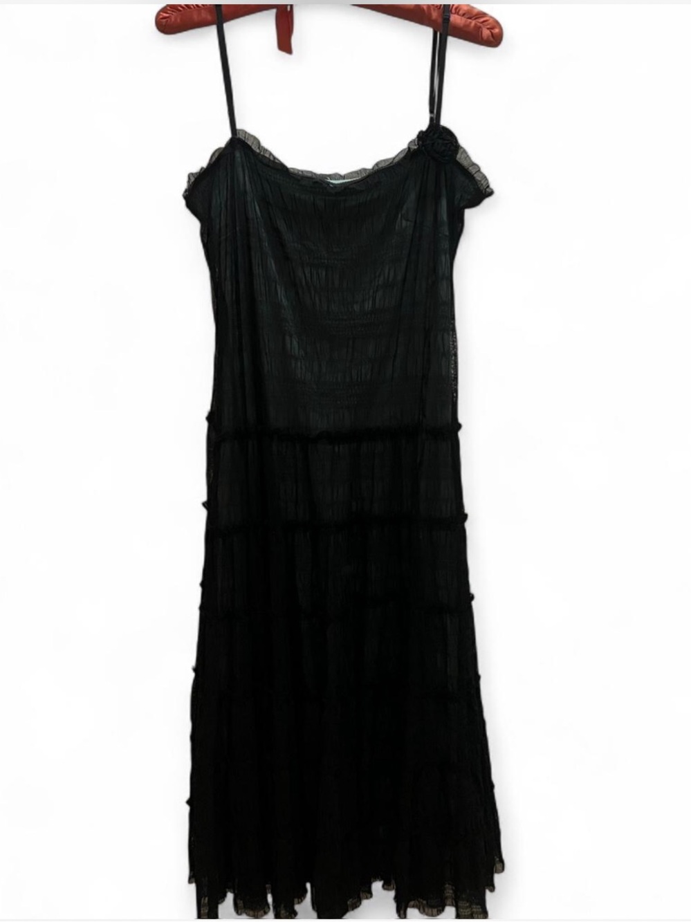 Max Edition Black Goth Tiered Spaghetti Strap Babydoll Dress Grunge Rose Detail